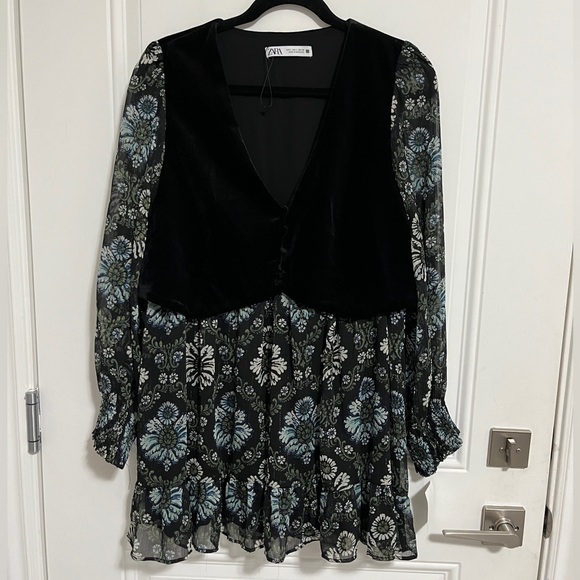 Zara Women's Glitter Chiffon Mini Dress with Vest - Size L - Picture 1 of 15